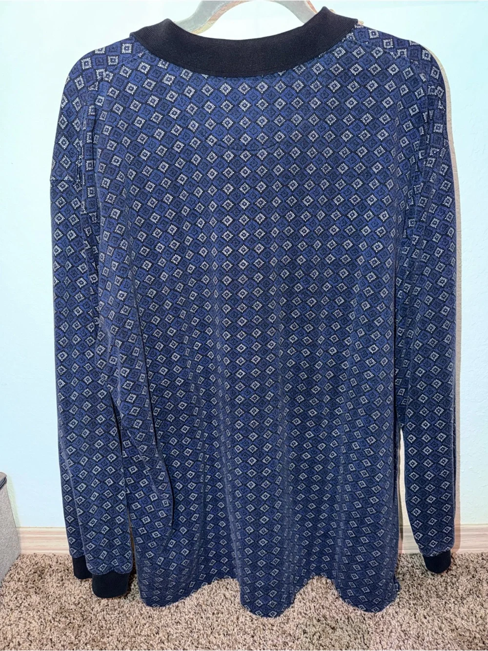 Ralph Lauren CHAP Long Sleeve Polo in Navy Blue Diamond Pattern